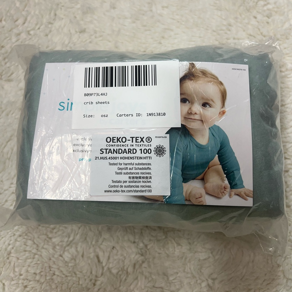 Oeko Tex Standard 100 Fitted Crib Sheets Set Of 2 New  green and gray